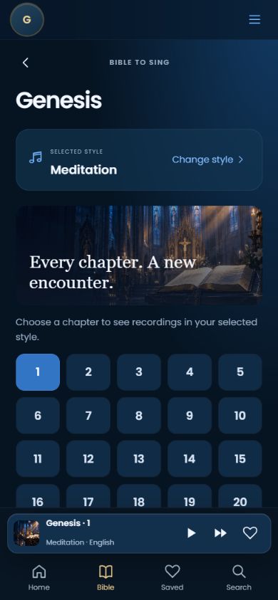Chapters screen in Jesus Catholic Bible